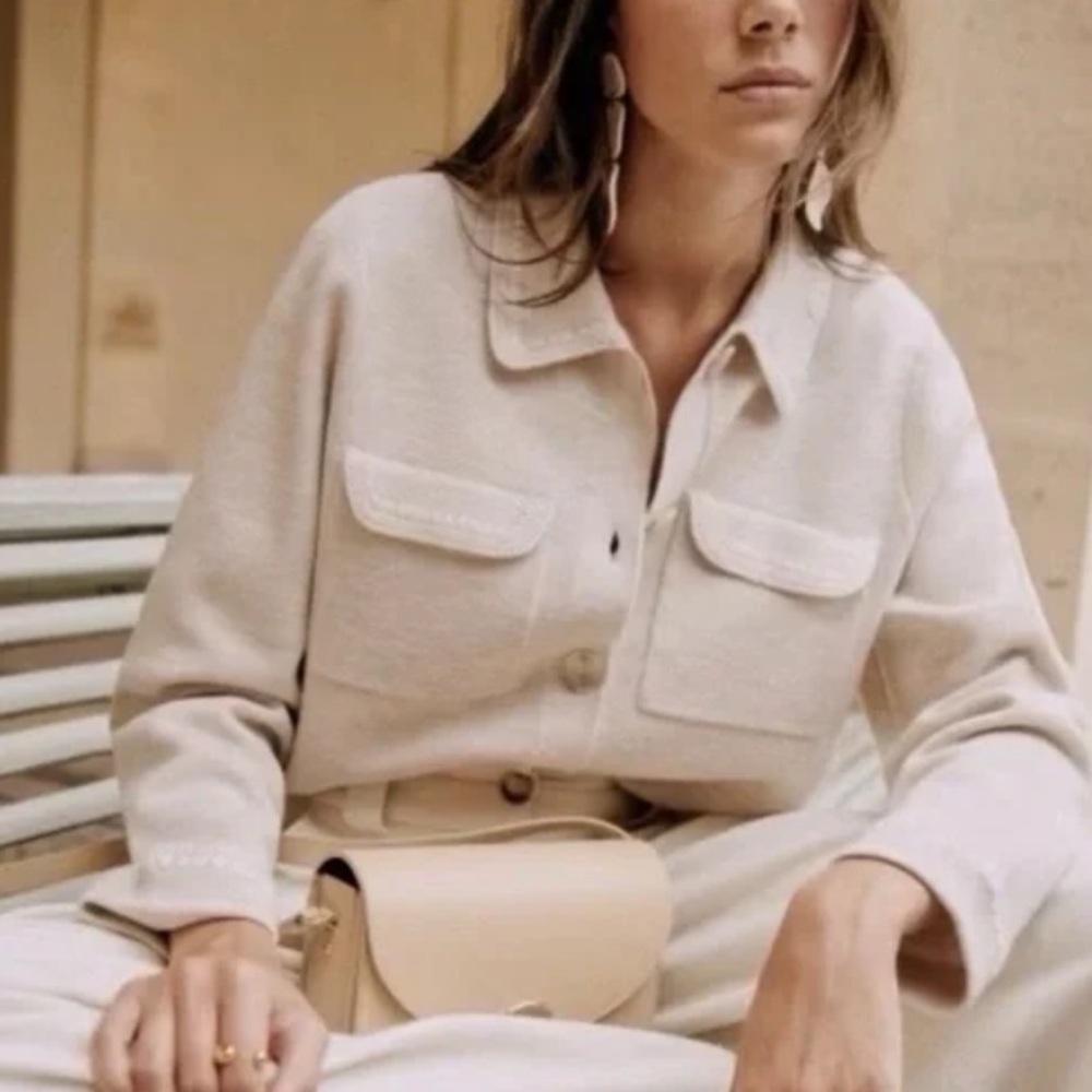 Sezane Cream Betty Sweater Cardigan